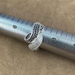 1CT Black Sapphire & Topaz Pave Set 925 Silver Ring